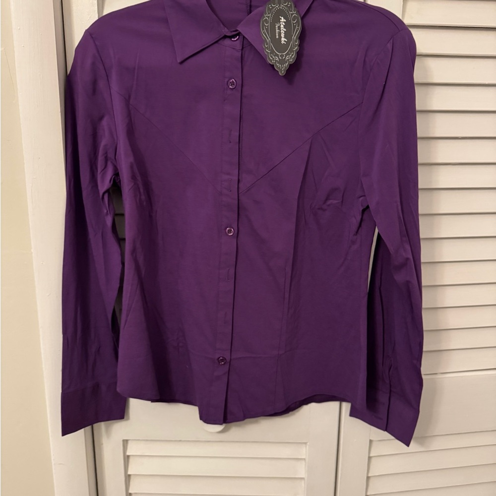 NWT Purple Long Sleeve Button Down Silk Shirt